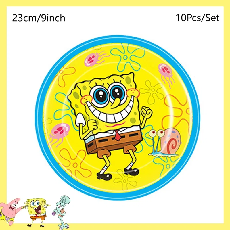 Color: Pink - SpongeBob Party Decorations Disposable Tableware Cup Baby Shower Birthday Theme Plate Tablecloth Kids Birthday Party