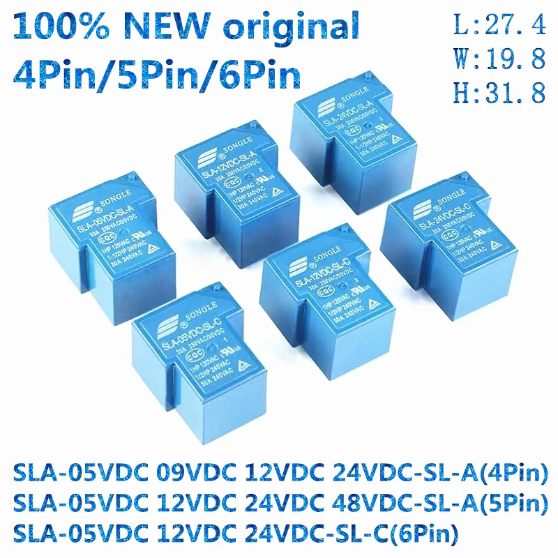 Color: Blue - 10Pcs New Power Relay SLA SLA-05V 09 12V 24V 48VDC-SL-A -C 4Pin /5Pin /6Pin 30A T90 SLA-05VDC-SL-A SLA-12VDC-SL-A SLA-24VDC-SL-C