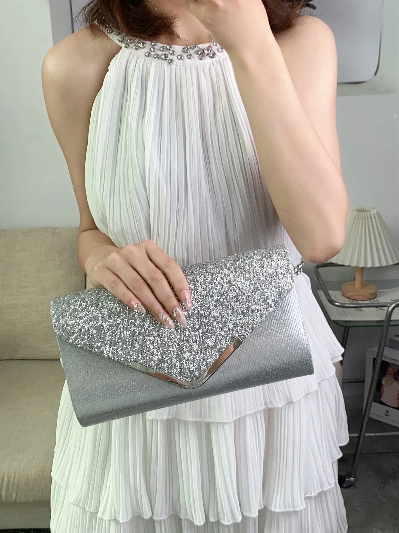 Color: Gold - Glitter Bling,Shiny Elegant And Fashionable Envelope Clutch Bag, Party Wedding Handbag For Women Dinner Bag