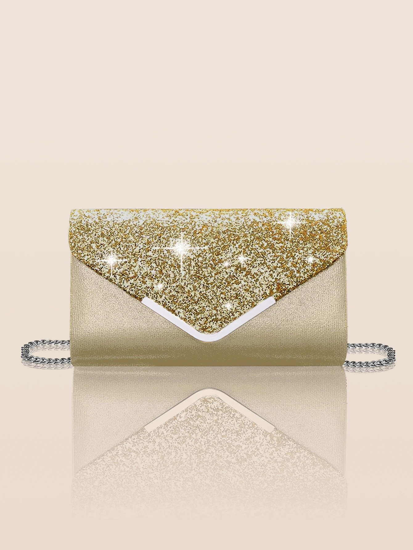 Color: Gold - Glitter Bling,Shiny Elegant And Fashionable Envelope Clutch Bag, Party Wedding Handbag For Women Dinner Bag