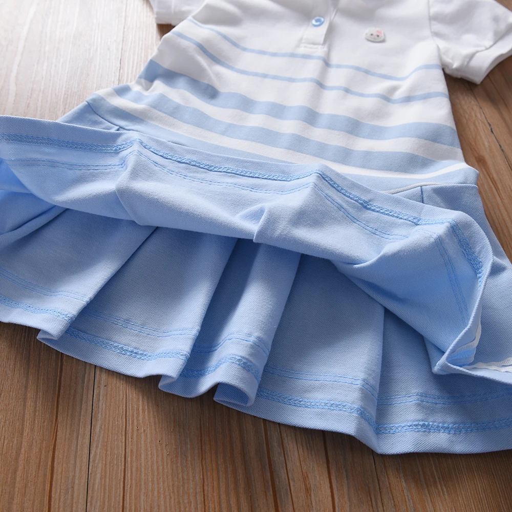 Color: army green, Kid Size: 5 - Girls' Fashion Polo Dress with Stripes Kids Elegant Puffed Sleeves Clothes Baby Girls Summer Dresses
