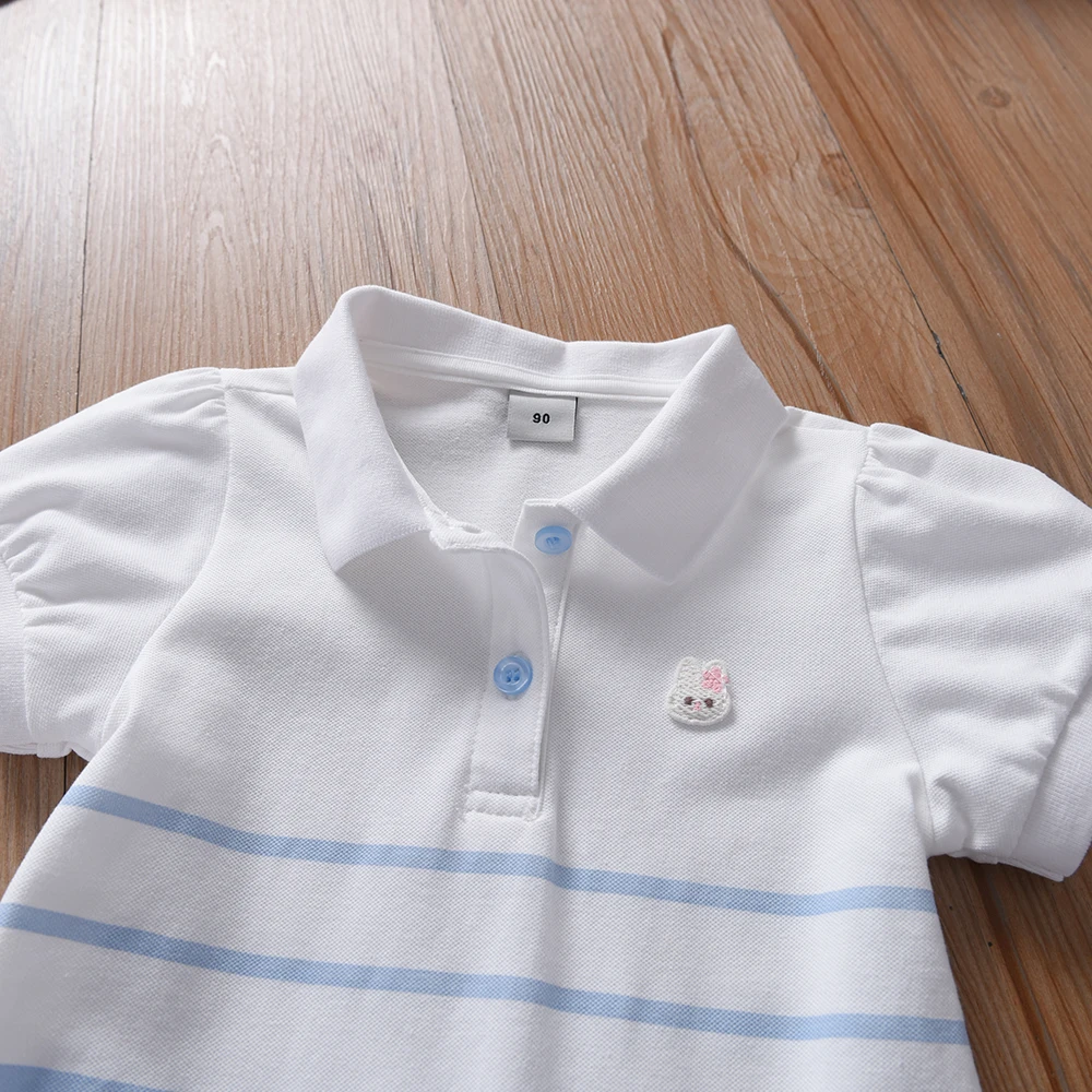 Color: army green, Kid Size: 5 - Girls' Fashion Polo Dress with Stripes Kids Elegant Puffed Sleeves Clothes Baby Girls Summer Dresses