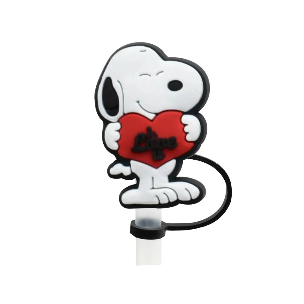 Color: Coffee - 1-12PCS Cute  MINISO Snoopy Straw Cover Cap With 30&40Oz Cup10mm Straw Toppers Reusable Dust-Proof Straw Caps Cartoon Drink Stra