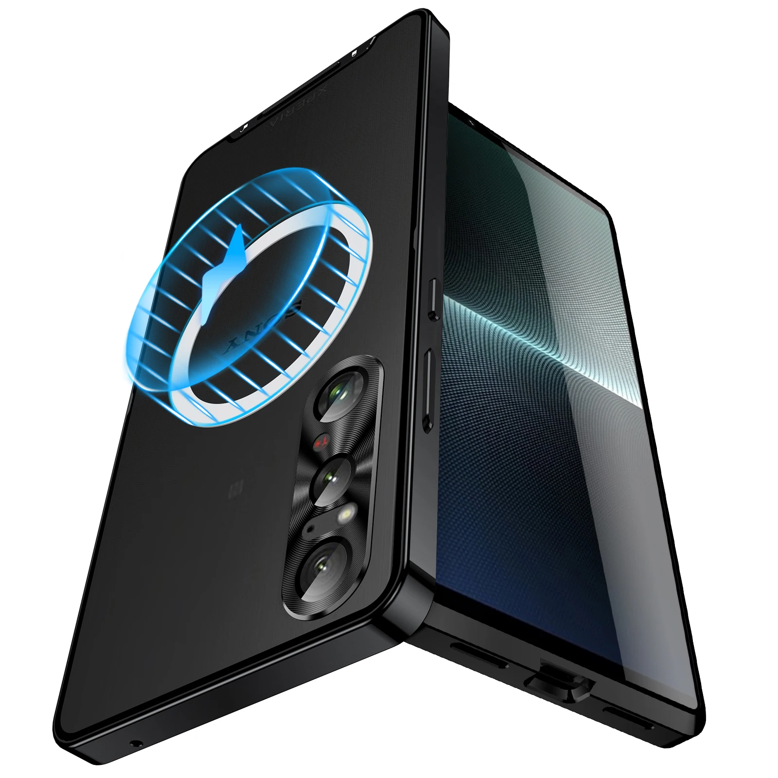 Color: black, Material: aluminum - Metal Alloy Magnetic Case For Sony Xperia 1 V 10 IV iii 5 V Aluminum Bumper Frame Clear Transparent Wireless Charger Cover