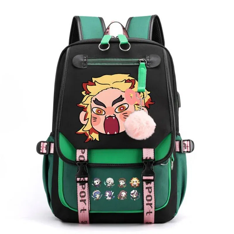 Color: light yellow, Size: 17 Inches - Demon Slayer Backpack Schoolbag USB Laptop Bag Tokitou Muichirou Kanroji Mitsuri Men Women Rucksack Travel Shoulder Outdoor Bags