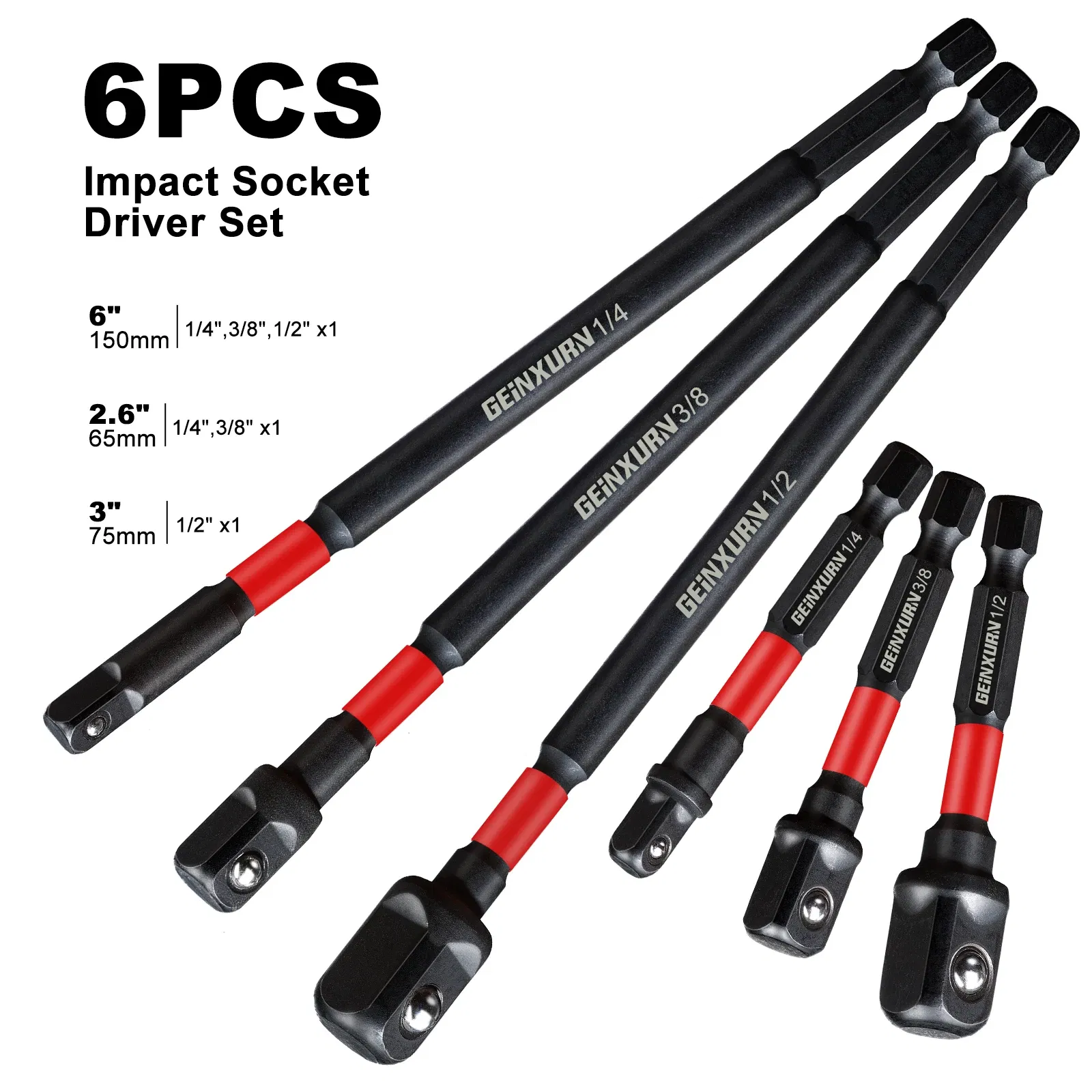 Color: Brown - Geinxurn Impact Socket Adapter Set,1/4"3/8"and1/2"Drive,Extension Bit with Holder,Adapt Power Drill to High Torque Impact Wrench