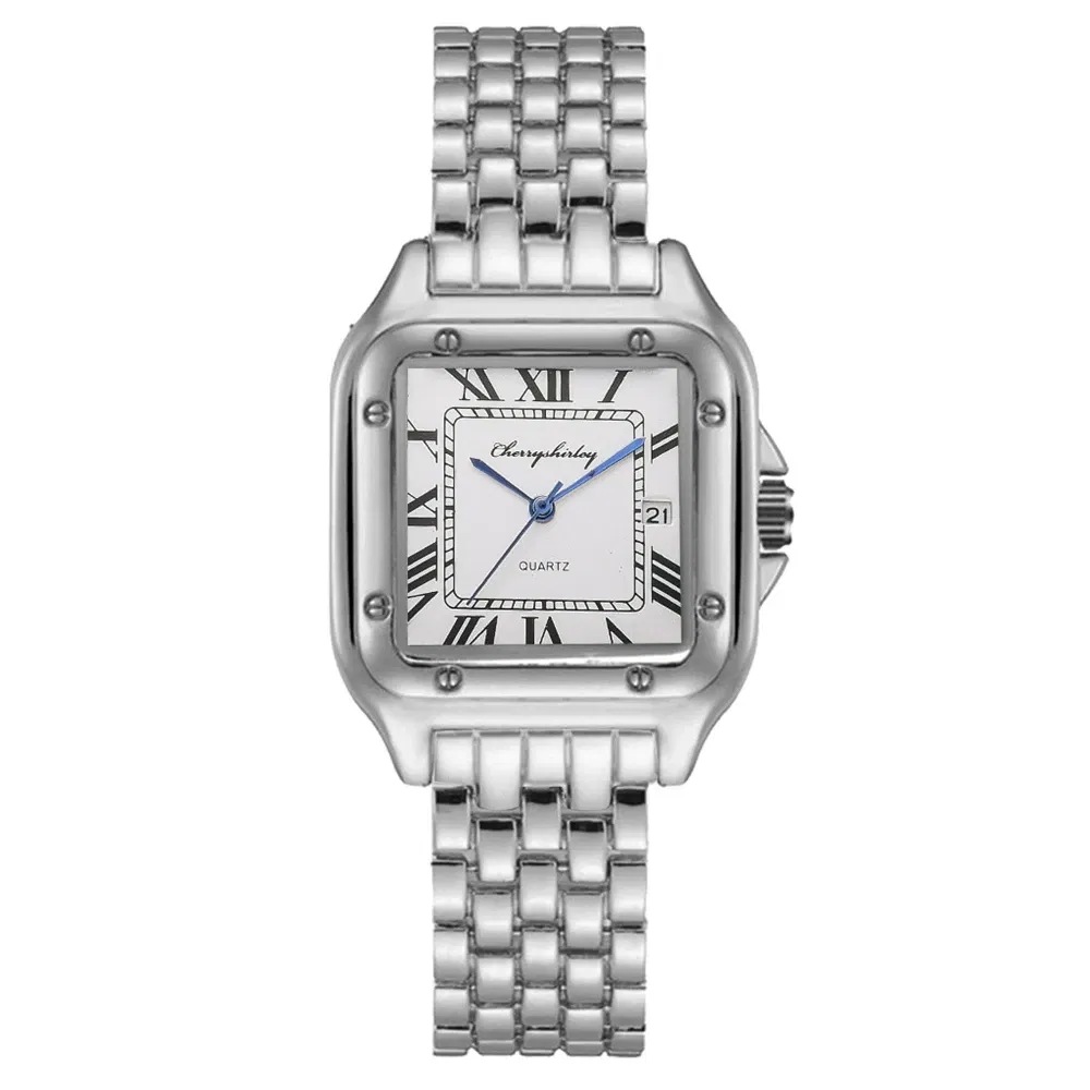 Color: BRONZE, Ships From: CHINA - Luxury Branded Women Watches 2023 Simple Square Roman Calendar Women Quartz Watch Fashion Stainless Steel Strap Ladies Clock