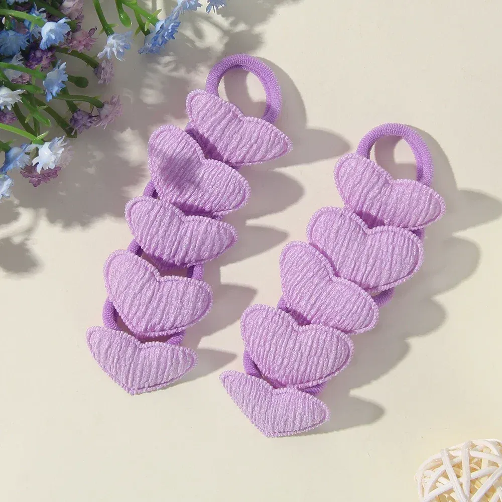 Color: PURPLE - 10/30pcs girls star butterflies children's hairband harmless hair cute towels rope ponytail rack children's rubber band headwear