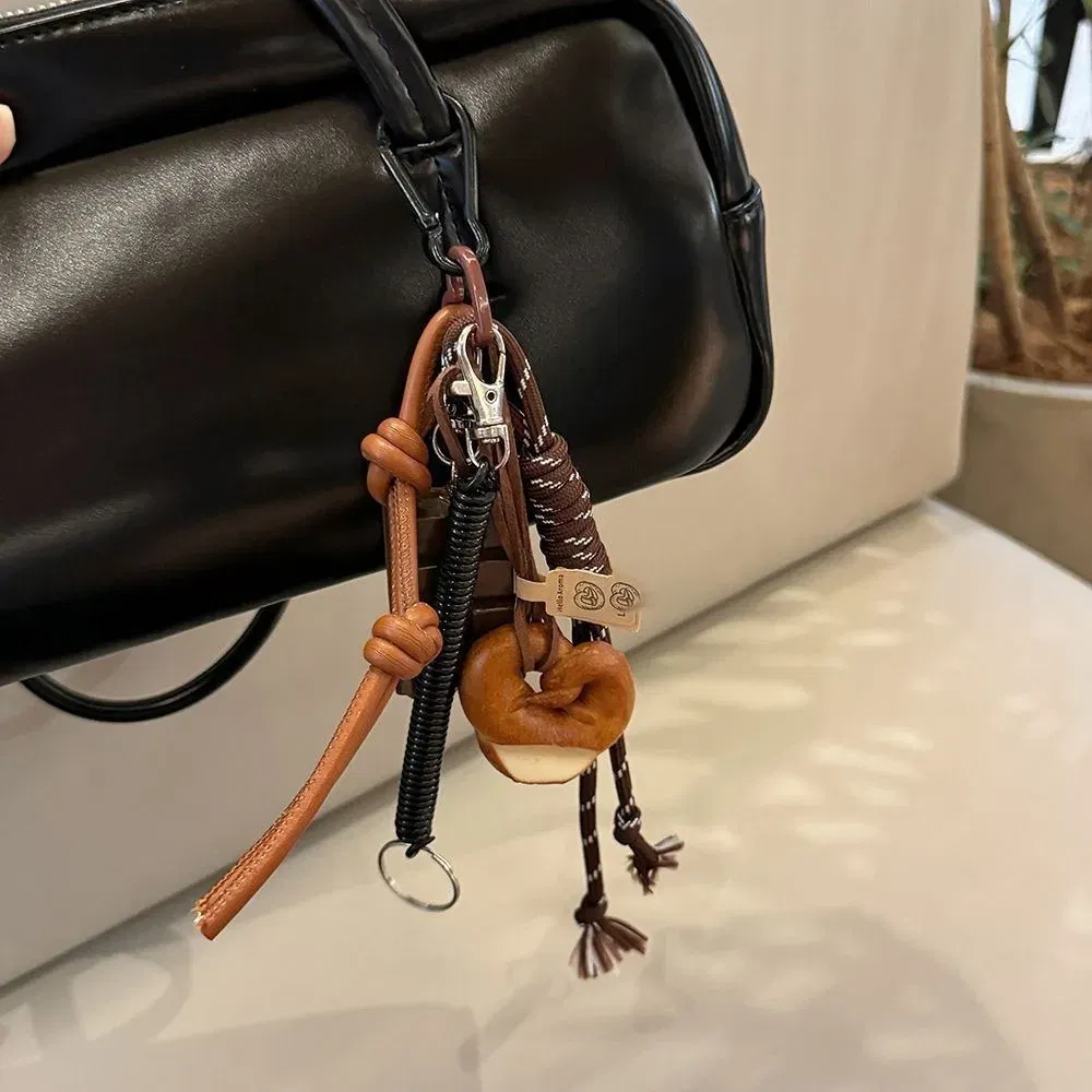 Color: PURPLE - DIY Bag Pendant Creative Bread Weaving Rope Colorful Nylon Lanyard Car Keychain Couple Multi-purpose Bag Hanging Accessories