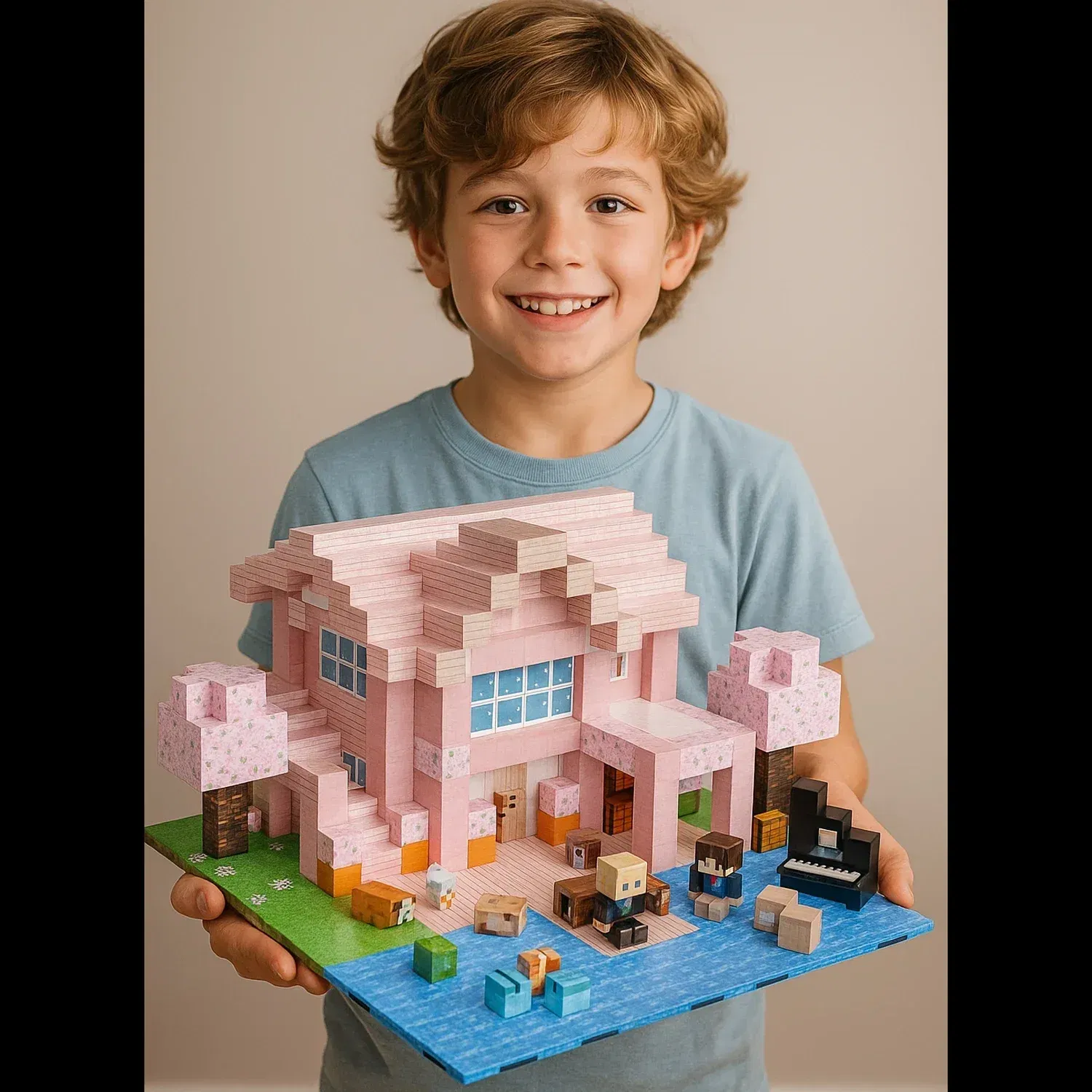 Color: Pink - Magnetic Building Blocks Mine World Magnet Cube Set for Boy Girl Kid Age 3+ DIY Pixel style Model Base plate STEM Toy Baseplate