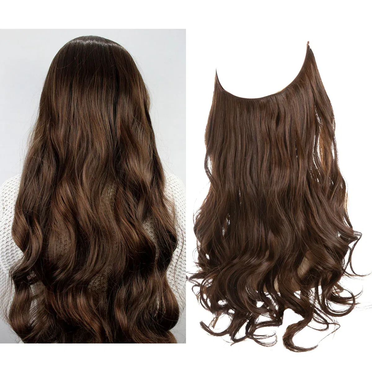 Color: 1B/30HL, Stretched Length: 16inches - Synthetic No Clip Wave Hair Extensions Ombre Natural Black Blonde Pink One Piece False Hairpiece Fish Line Fake Hair Piece