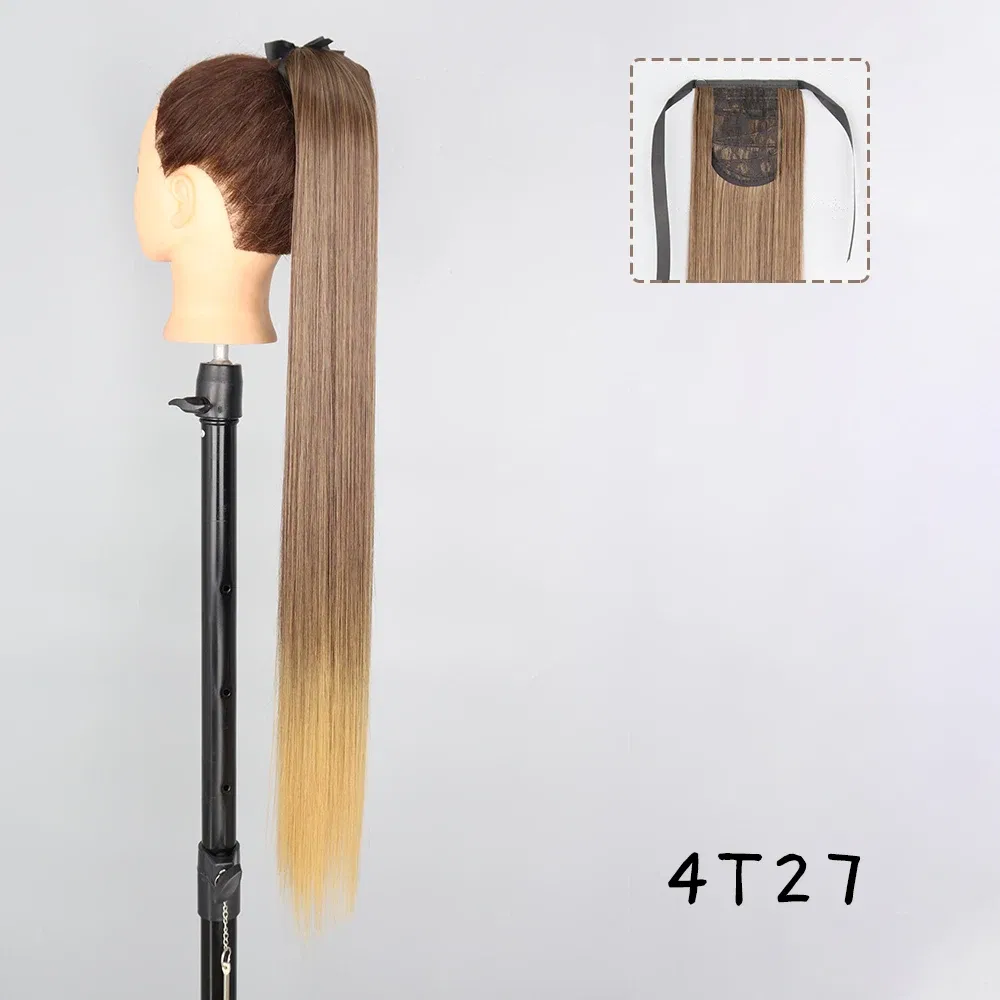 Color: T1/27, Stretched Length: 34inches - AZQUEEN Straight Synthetic Hairpiece With Ponytail 85cm Super Long Wrap Around Clip In Hair Extensions Pony Tail For Daily Wear
