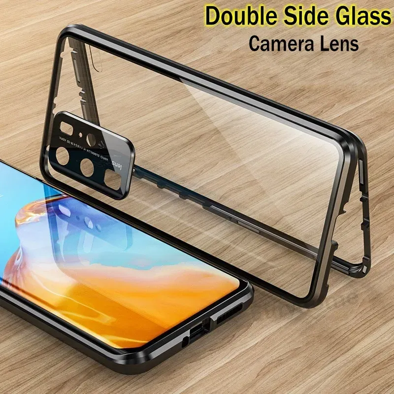 Color: Black, Material: ABS - Phone Case Shell Double sided Protection Cover For Huawei P30 Pro P40 Pro Plus P40 Lite 5G Magnetic Adsorption Phone Sleeve bag