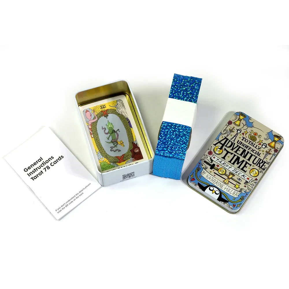Color: Light Grey - Adventures time Tarot 78pcs Cards in a Tin Metal Box Gold plated Edge Tarot Cards For Divination Tarot Deck Beautiful Package