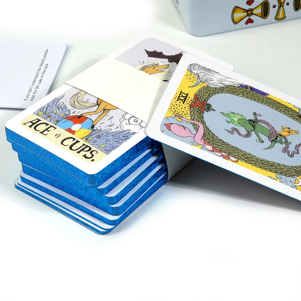 Color: Light Grey - Adventures time Tarot 78pcs Cards in a Tin Metal Box Gold plated Edge Tarot Cards For Divination Tarot Deck Beautiful Package
