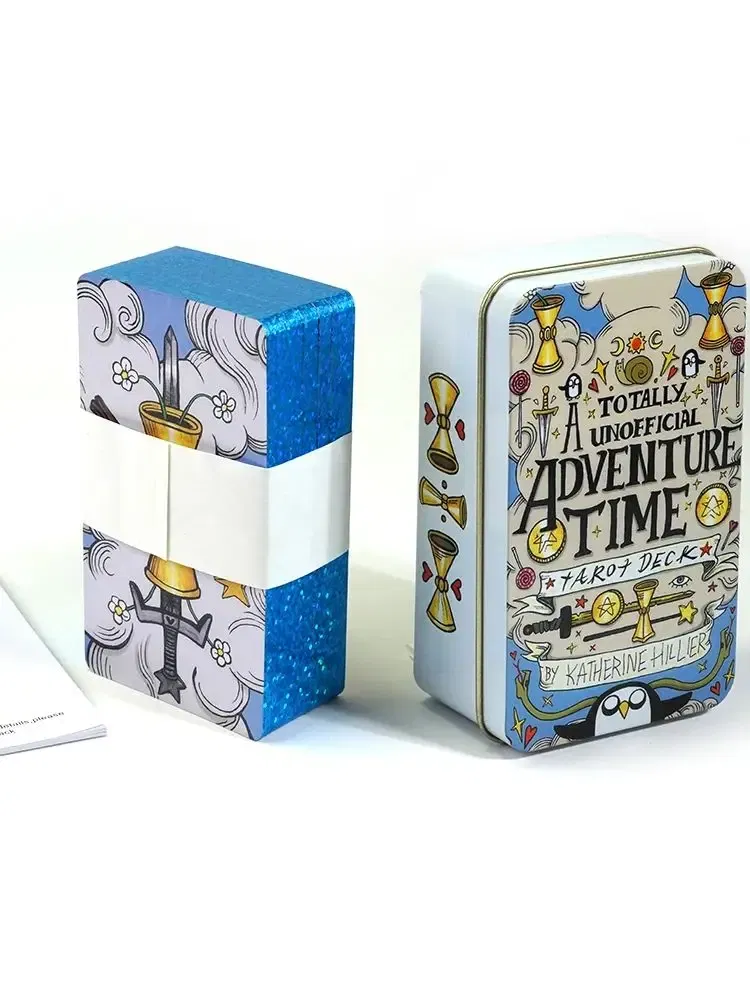 Color: Light Grey - Adventures time Tarot 78pcs Cards in a Tin Metal Box Gold plated Edge Tarot Cards For Divination Tarot Deck Beautiful Package