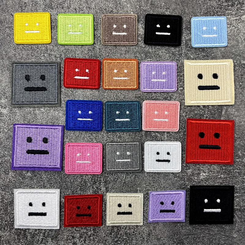Color: Blue - Square Expression Embroidered Applique Patches Fabric Garment Apparel Clothing Accessories Embroidery Badges Pink Black White
