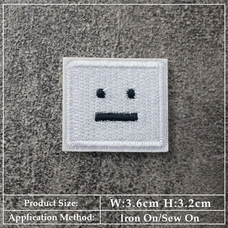 Color: Blue - Square Expression Embroidered Applique Patches Fabric Garment Apparel Clothing Accessories Embroidery Badges Pink Black White