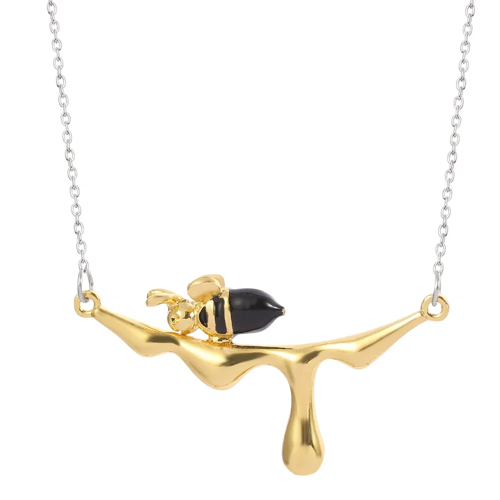 Metal Color: Light Yellow Gold Color, Ships From: CHINA - Lovely Bee With Drop Honey Charm Choker Necklaces Gold Silver Color Pendant Chain Necklace for Women Girl Jewelry