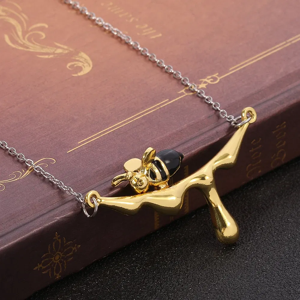 Metal Color: Light Yellow Gold Color, Ships From: CHINA - Lovely Bee With Drop Honey Charm Choker Necklaces Gold Silver Color Pendant Chain Necklace for Women Girl Jewelry