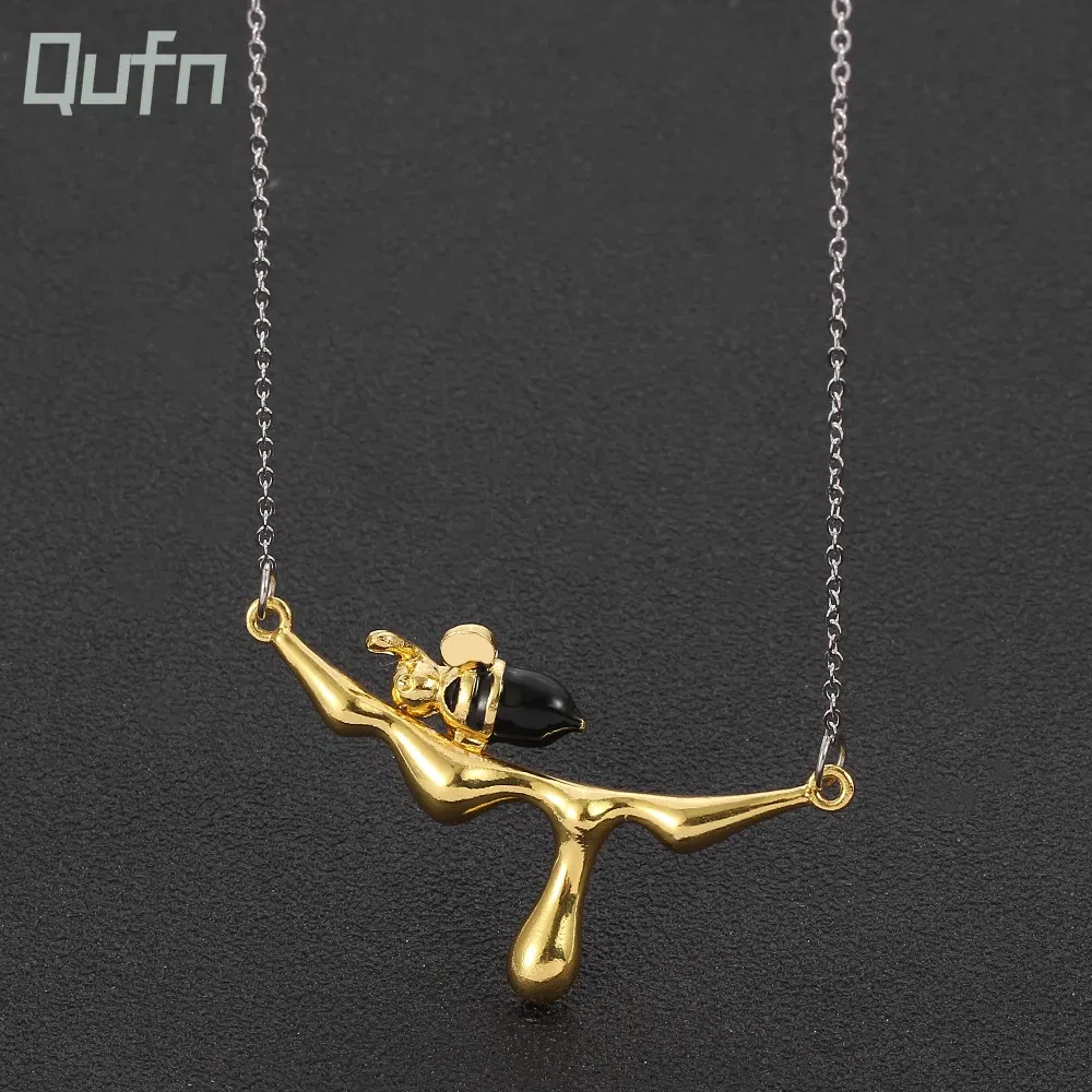 Metal Color: Light Yellow Gold Color, Ships From: CHINA - Lovely Bee With Drop Honey Charm Choker Necklaces Gold Silver Color Pendant Chain Necklace for Women Girl Jewelry