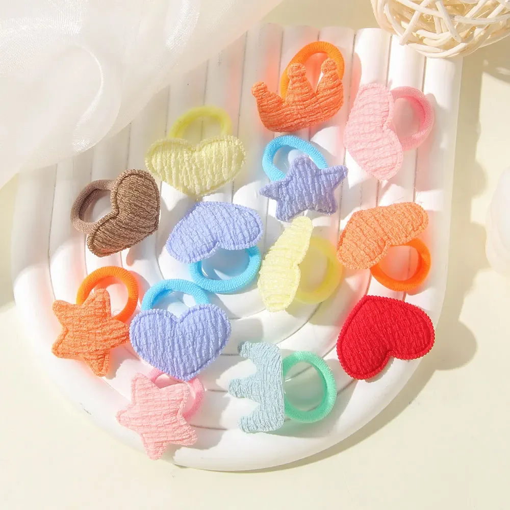 Color: MULTI - 10/30pcs girls star butterflies children's hairband harmless hair cute towels rope ponytail rack children's rubber band headwear