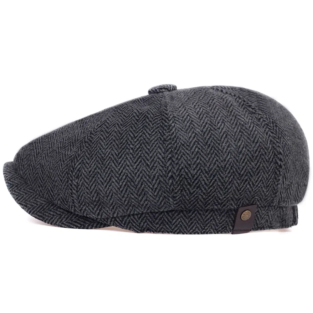 Color: Dark Grey, Hat Size: One Size - Fashion Wool Newsboy Caps Men Herringbone Flat Caps Women Coffee British Gatsby Caps Autumn Winter warm Woolen Hats gorras