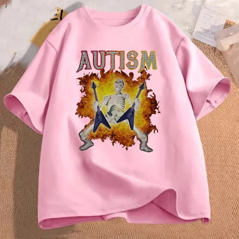 Color: army green, Size: XXL - Autistic Funny Skeleton T Shirt Women Men Autism Edgy Skeleton Meme T-shirt Casual Short Sleeve Tshirt Round Neck Clothes