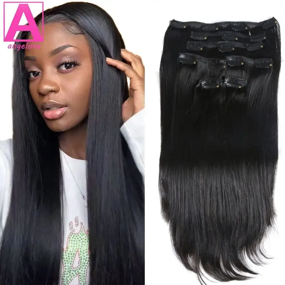 Color: Yellow, Stretched Length: 18inches, Life Span: 6 Months With Proper Care, Weight Per Package: 120g/Set - Straight Clip In Hair Extension Human Hair 120g/Set Straight Clip In Extension Full Head Brazilian Clip Hair Extension for Women