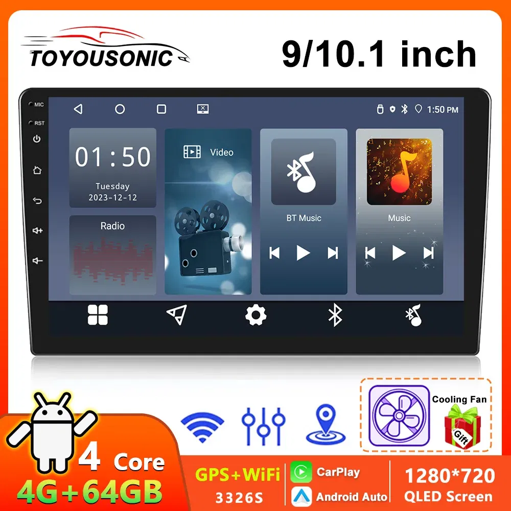 Color: Orange - TOYOUSONIC 2 Din 9/10 Inch Android Car Radio 4G 64G Universal Multimedia Player Carplay Android Auto Autoradio Stereo Bluetooth