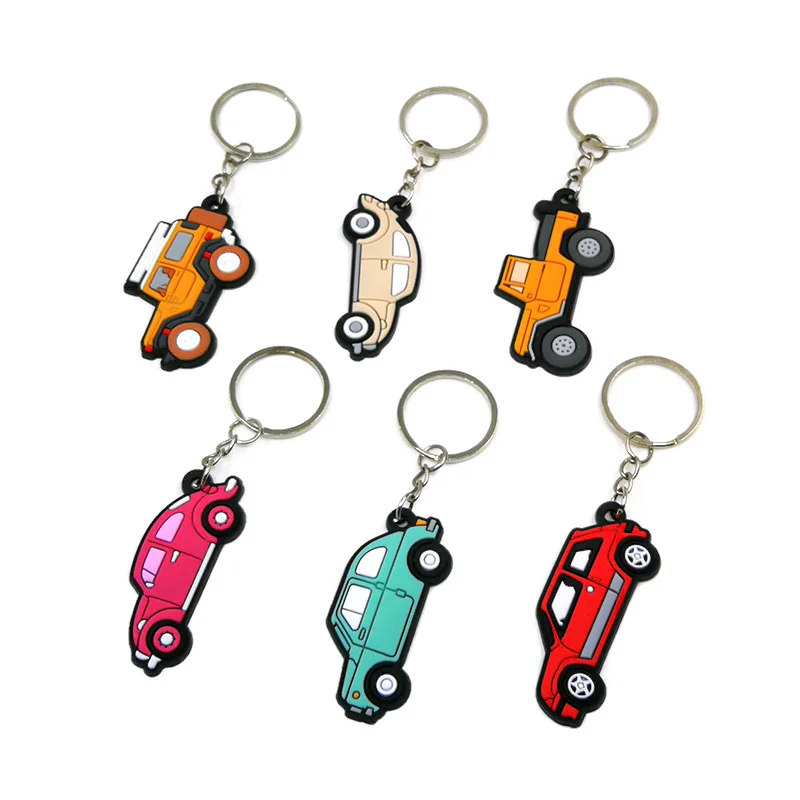 Color: GRAY - 1PCS PVC Key Ring 6 Colors of Car Shape Keychain charms Colorful Key Chain Key Holder Fit Little Boy Gift Kids Toys