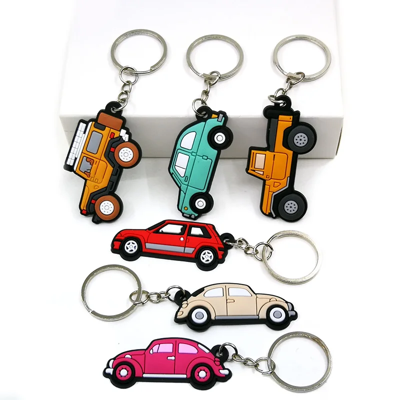 Color: GRAY - 1PCS PVC Key Ring 6 Colors of Car Shape Keychain charms Colorful Key Chain Key Holder Fit Little Boy Gift Kids Toys