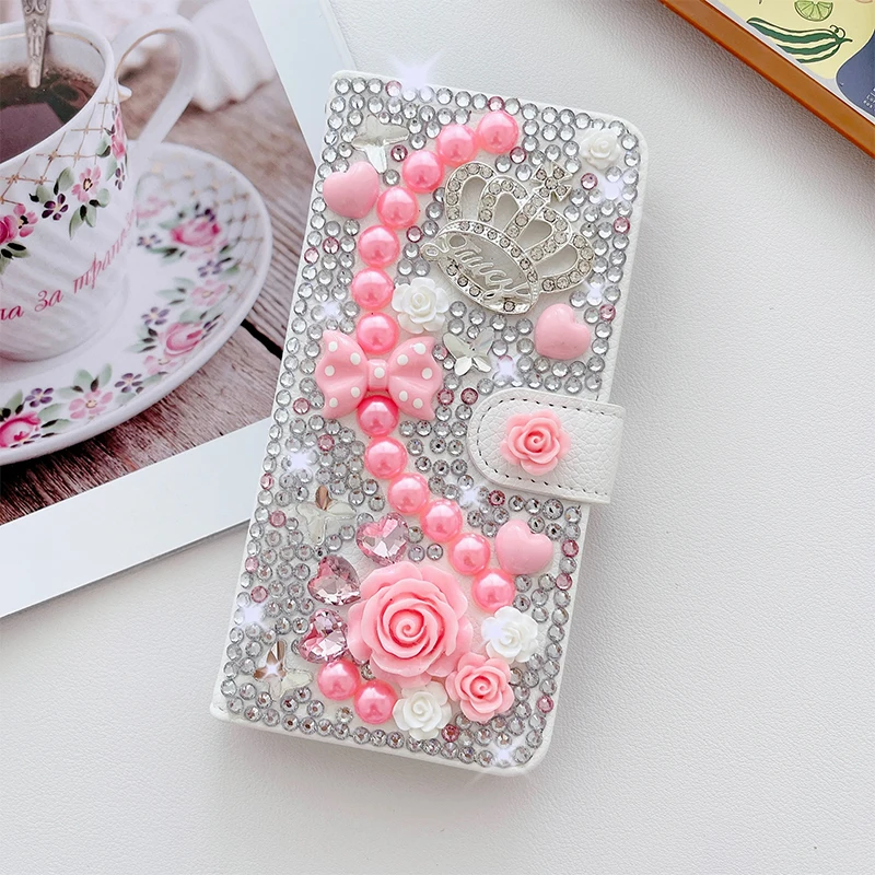 Color: WHITE, Material: PC - Wallet Glitter Case For Samsung Galaxy S24 FE S23 Ultra S22 Plus S21 S20 A13 A14 A15 A16 A53 A54 A55 A34 Flip Luxury Leather