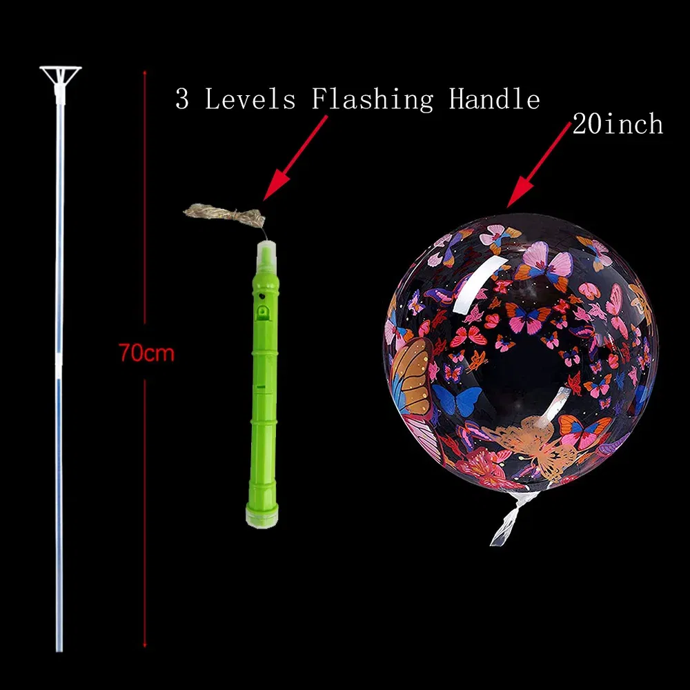 Color: Camouflage, Ballon Size: 10inch, Shape: Number - 1/5/10/20/30pcs LED Light Up BoBo Balloons Colorful 3 Levels Flashing Handle 20 Inches Bubble Balloon 70cm Stick