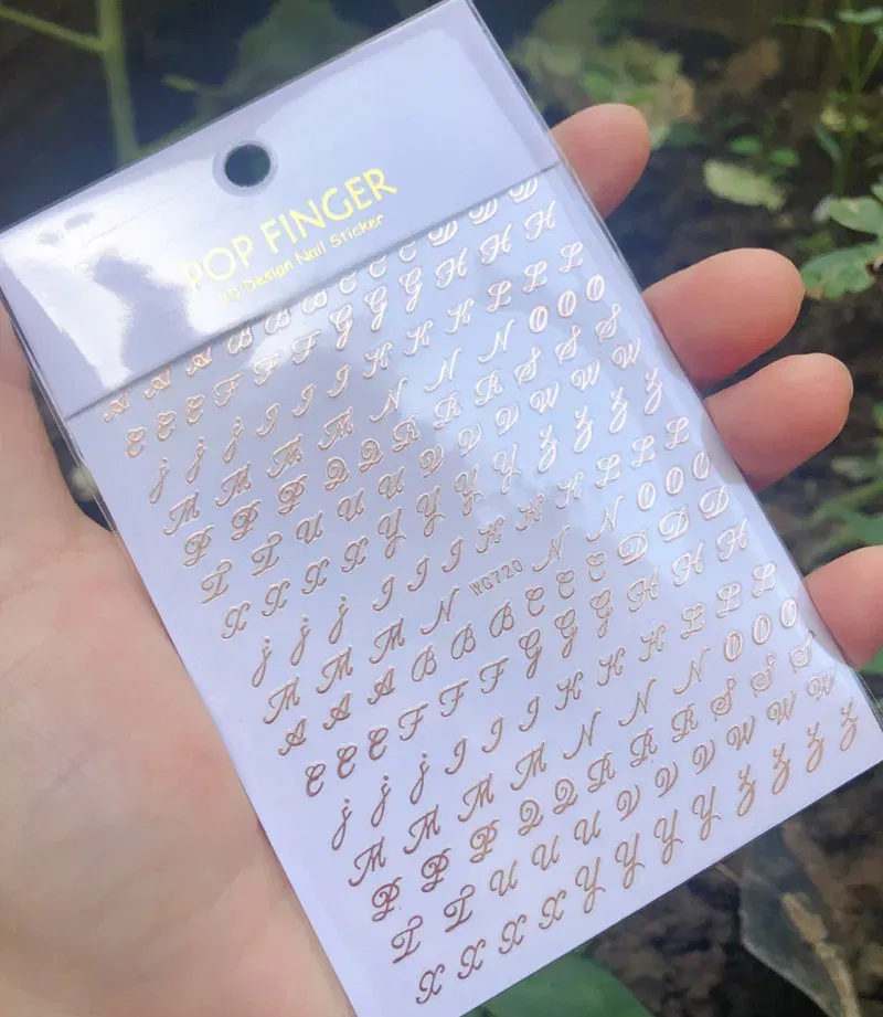 Color: Dark Grey - 1PCS New English Alphabet Nail Stickers Multi-Color Laser Reflective Nail Slider Art Cool Text Nail Kit