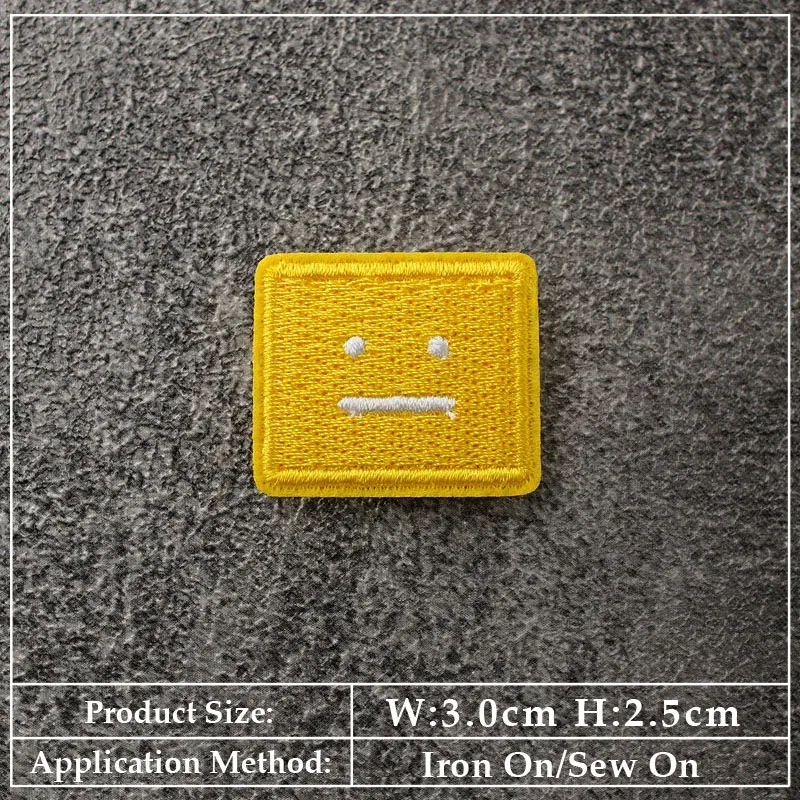 Color: Nickel-Free White - Square Expression Embroidered Applique Patches Fabric Garment Apparel Clothing Accessories Embroidery Badges Pink Black White