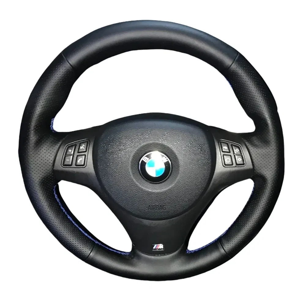 Color Name: silver - Car Steering Wheel Cover For BMW M Sport M3 E90 E91 E92 E93 E87 E81 E82 E88 X1 E84 Hand Stitched Leather Car Accessories