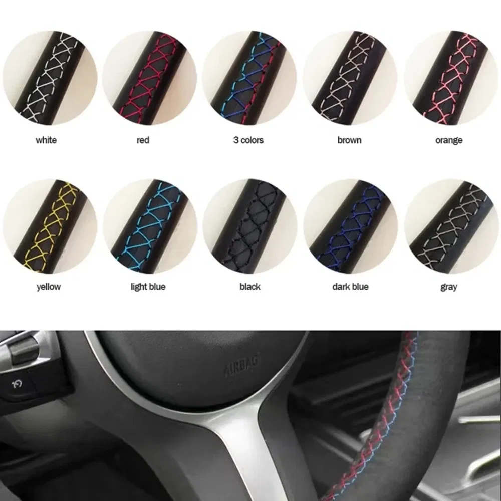 Color Name: silver - Car Steering Wheel Cover For BMW M Sport M3 E90 E91 E92 E93 E87 E81 E82 E88 X1 E84 Hand Stitched Leather Car Accessories