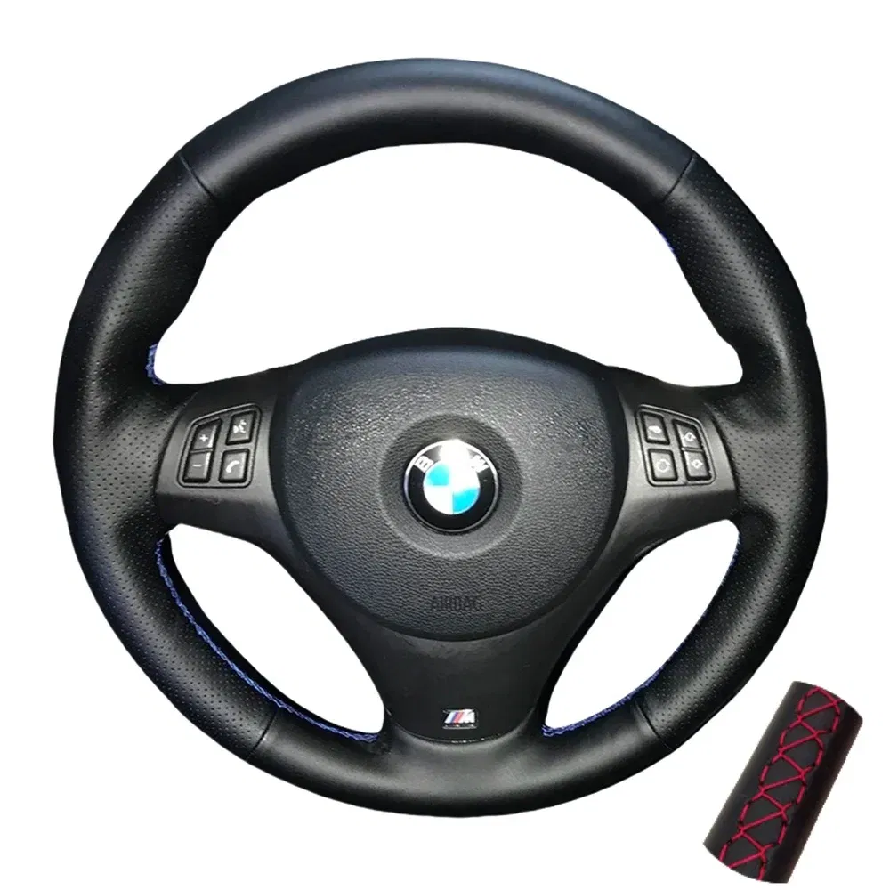 Color Name: silver - Car Steering Wheel Cover For BMW M Sport M3 E90 E91 E92 E93 E87 E81 E82 E88 X1 E84 Hand Stitched Leather Car Accessories