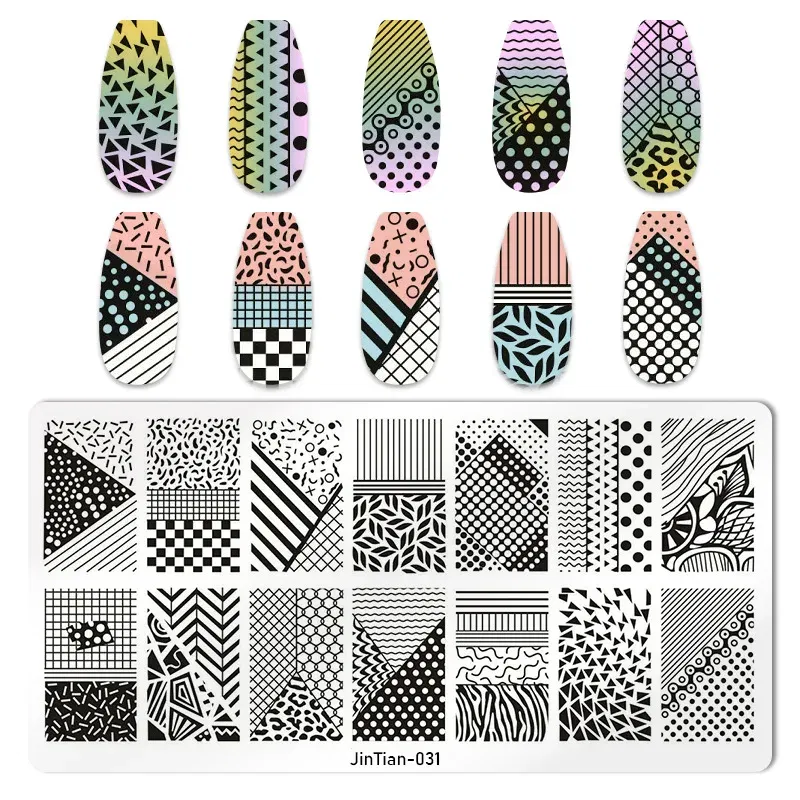 Color: transparent - 1PC Nail Art Stamp Plate Geometric Line DIY Stamping Image Plate 6*12CM Nail Stamping Plate Stainless Steel Plate Stencil JTY150