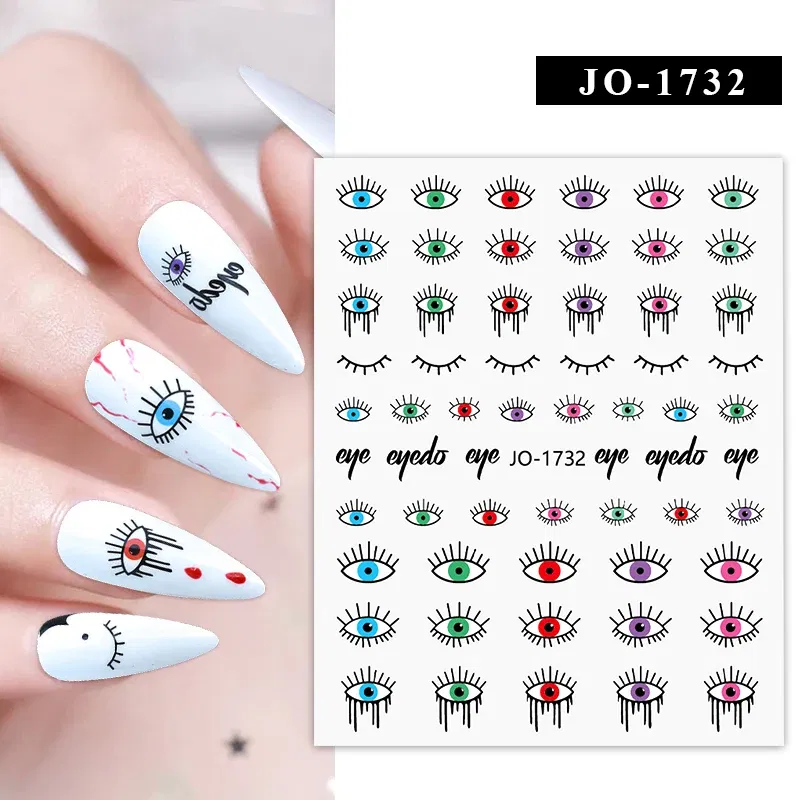 Color: Golden Brown - 1Pc Christmas Stickers Santa Claus Snowflake Decals Catoon Image Muti- Pattern New Year Halloween Nail Art Stickers for Manicure