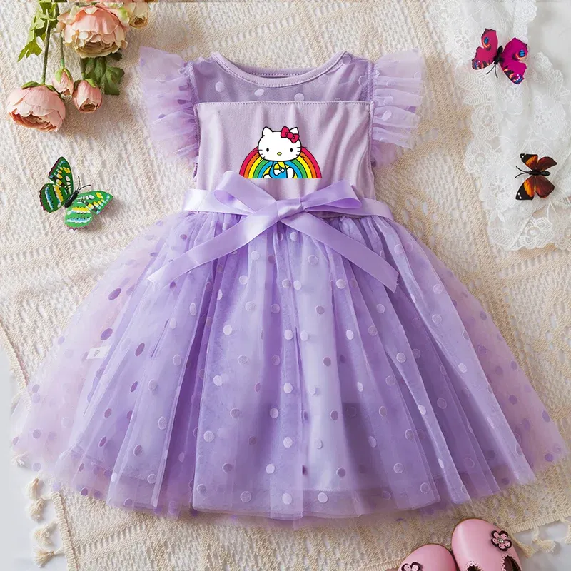 Color: GRAY, Size: XL - Hello Kitty 2-6Y Baby Girl Dress Princess Mesh Skirt Summer Sleeveless Wedding Party Dresses for Girls Summer