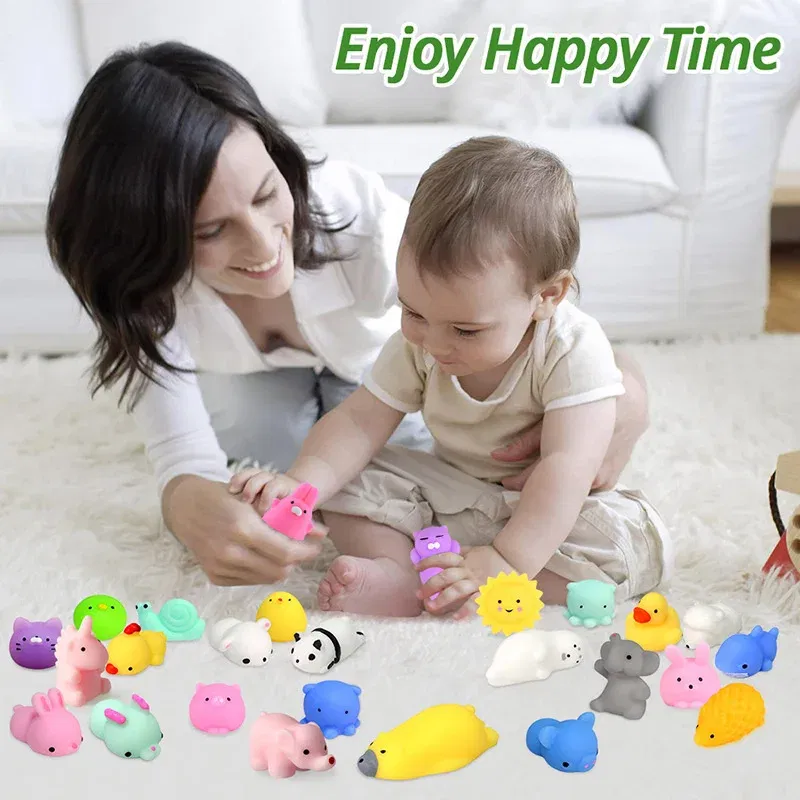 Color: Light Grey - 50-5PCS Kawaii Squishies Mochi Anima Squishy Toys For Kids Antistress Ball Squeeze Party Favors Stress Relief Toys For Birthday