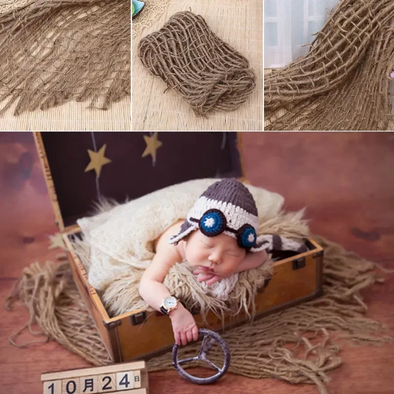 Color: WHITE - Newborn Photography Prop Chunky Burlap Layer Net Hessian Jute Backdrop Blanket Photography Baby Props Photo Props Studio Accesso