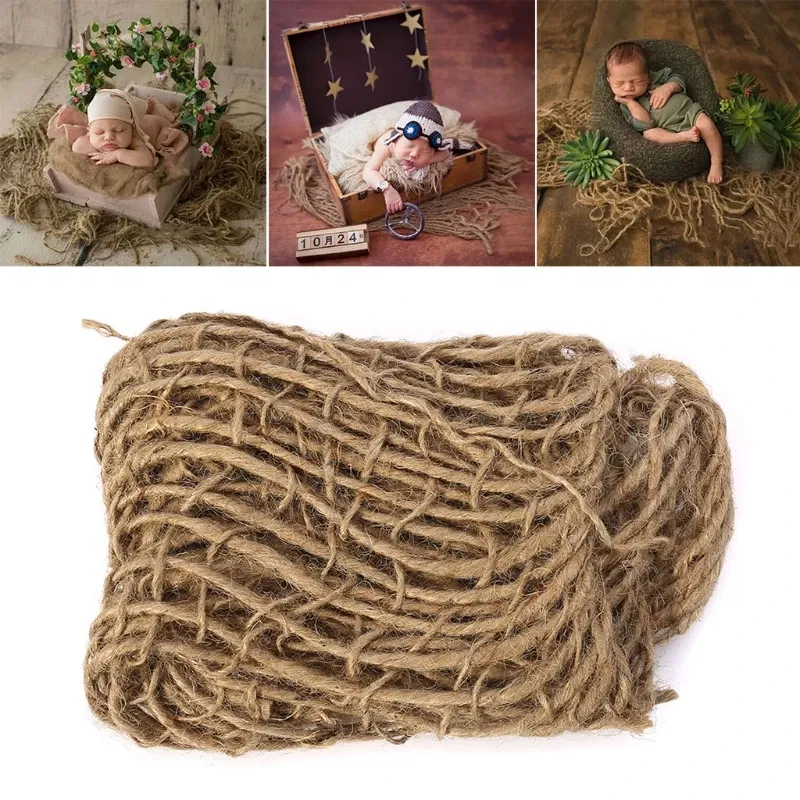 Color: WHITE - Newborn Photography Prop Chunky Burlap Layer Net Hessian Jute Backdrop Blanket Photography Baby Props Photo Props Studio Accesso