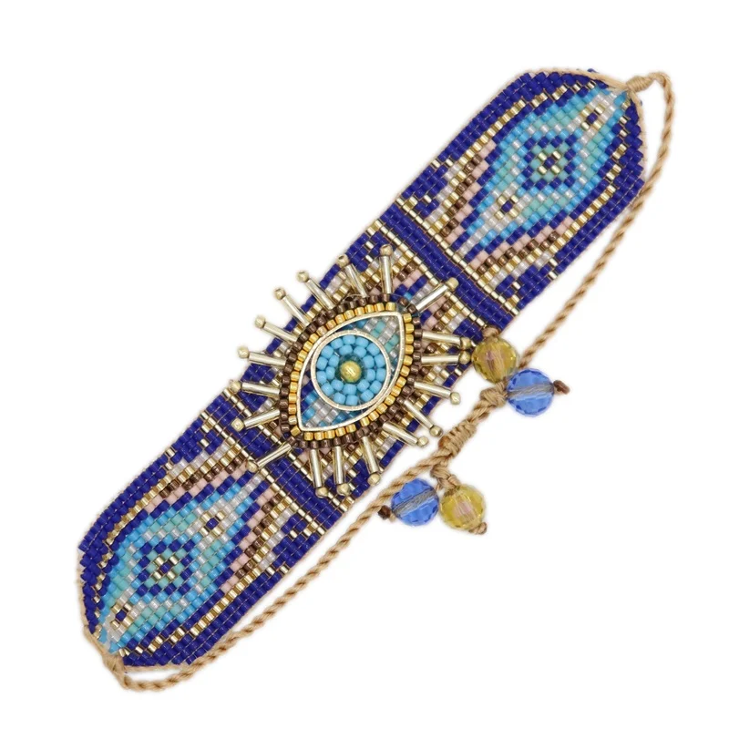 Metal Color: Vermeil - ALIYA Miyuki Beads Evil Eye Bracelet Bohemian Mujer Pulseras Moda Women Armband Jewelry Handmade Braided Bracelet Wholesale