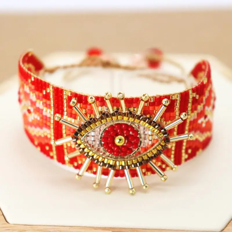 Metal Color: Vermeil - ALIYA Miyuki Beads Evil Eye Bracelet Bohemian Mujer Pulseras Moda Women Armband Jewelry Handmade Braided Bracelet Wholesale