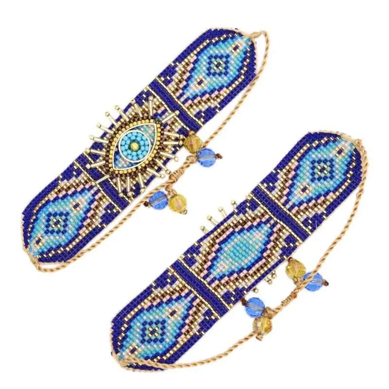 Metal Color: Vermeil - ALIYA Miyuki Beads Evil Eye Bracelet Bohemian Mujer Pulseras Moda Women Armband Jewelry Handmade Braided Bracelet Wholesale