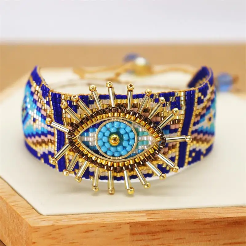 Metal Color: Vermeil - ALIYA Miyuki Beads Evil Eye Bracelet Bohemian Mujer Pulseras Moda Women Armband Jewelry Handmade Braided Bracelet Wholesale