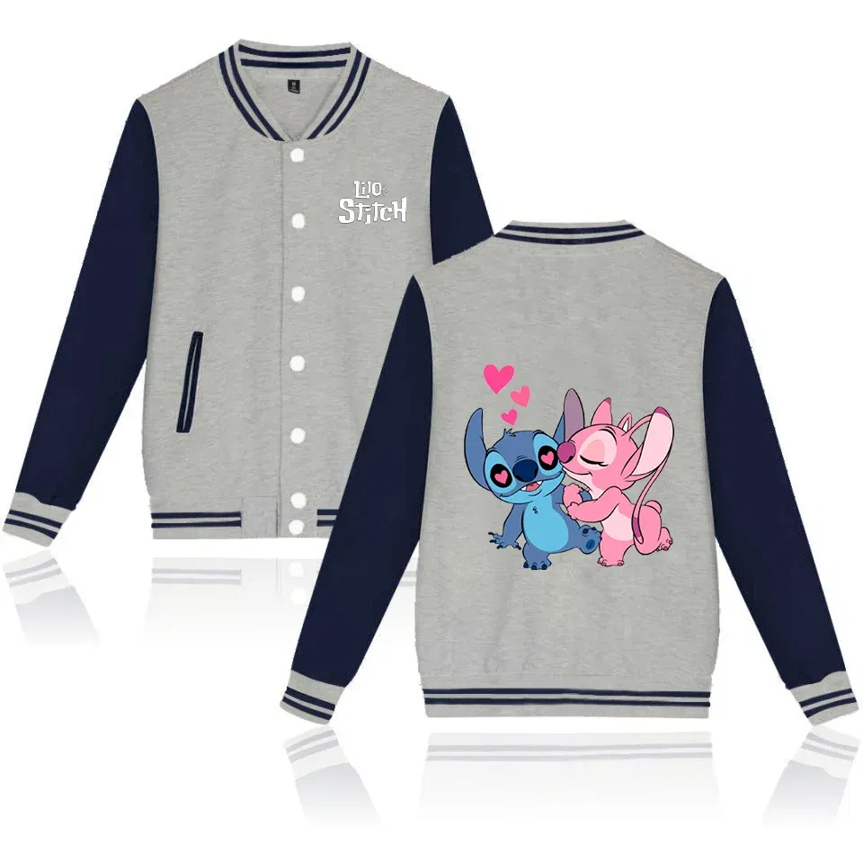Color: Gold, Size: 5XL - Lilo Stitch Baseball Jacket Men Women Hip Hop Harajuku Jackets Streetwear Kids Boys Girls Loose College Coats